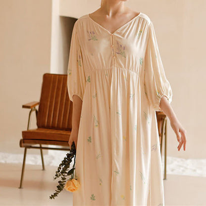 Cute Rural Style Comfy Satin Nightdress Loungewear Ownkoti Long Sleeve XL