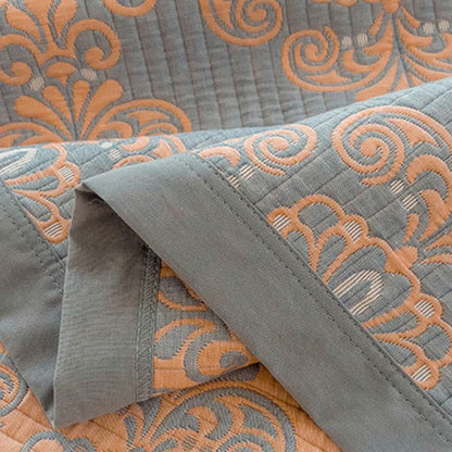 Orange & Grey Color Floral Reversible Quilt Quilts Ownkoti 7