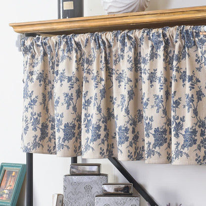 Blue Flower Print Decorative Tier Curtain