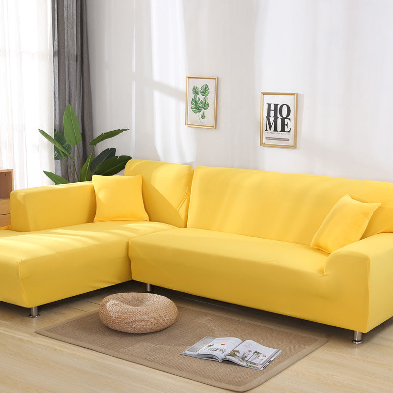 Solid Color Elastic Stretchable Sofa Cover Sofa Cover Ownkoti Yellow 4-Seater 92" - 118" (235cm - 300 cm)