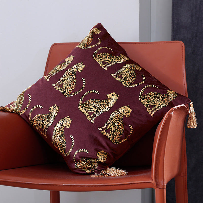 Suede Leopard Tassel Pillowcase & Pillow Core