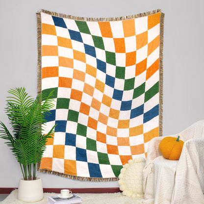 Colorful Checkerboard Soft Tassel Blanket