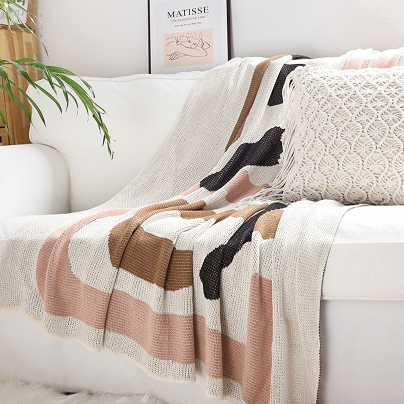 Morandi Colorblock Cotton Sofa Knit Blanket