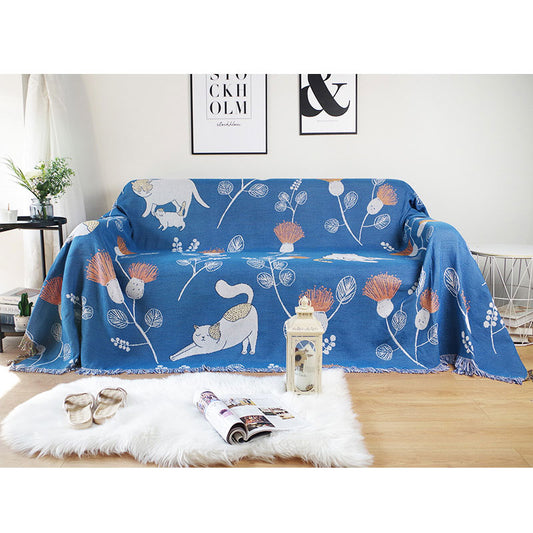 Bohemian Reversible Cat Sofa Tassel Blanket