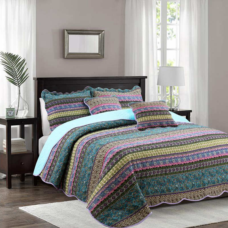 Striped Jacquard Style Quilt with Pillowcase Bedding Set Ownkoti King