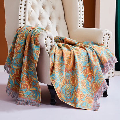 Colorful Contrast Tassel Cotton Blanket Blankets Ownkoti 1