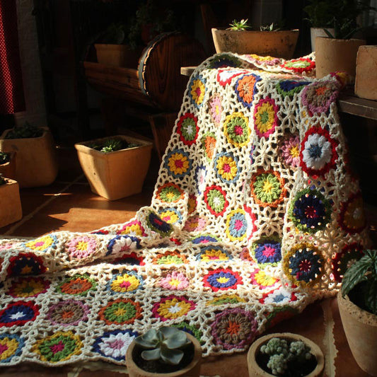 Plaid Colorful Flower Sofa Crochet Blanket