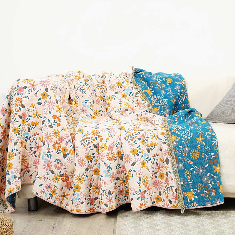 Ownkoti Garden Flower Tassels Blanket Sofa Cover Blankets Ownkoti As Picture 59"W x 79"L