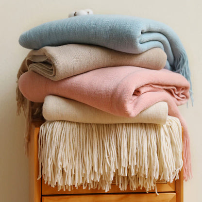 Simple Solid Color Tassel Throw Blanket Blankets Ownkoti 16