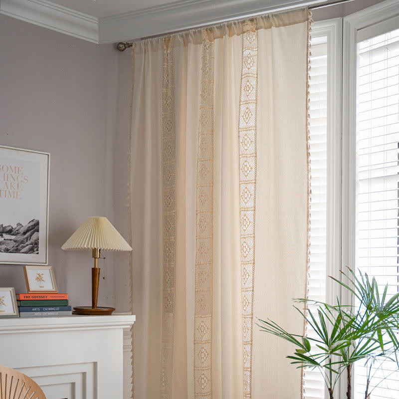 Ownkoti Beige Splicing Hollow-Out Light Filtering Curtain