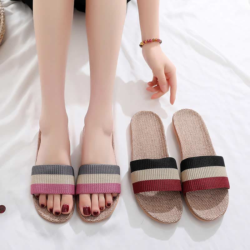 Simple Cooling Open Toe Flax Slippers