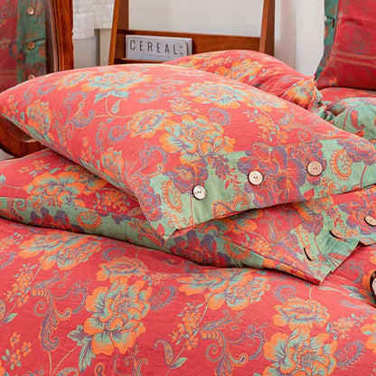 Flower Print Red Cotton Bedding Sets(4PCS) Bedding Set Ownkoti 6