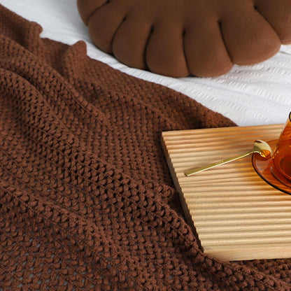 Simple Solid Color Knit Tassel Blanket