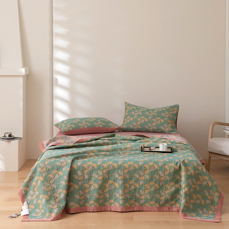Ginkgo Leaf Stylish Cotton Reversible Quilt Quilts Ownkoti 1