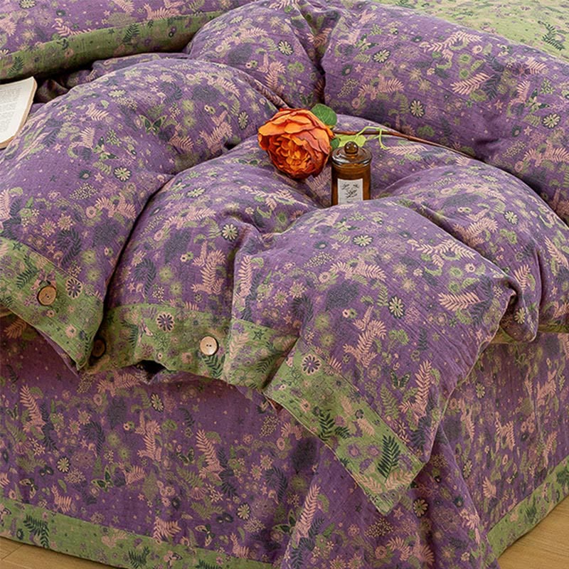 Boho Flower Purple Cotton Bedding Sets(4PCS) Bedding Set Ownkoti 10