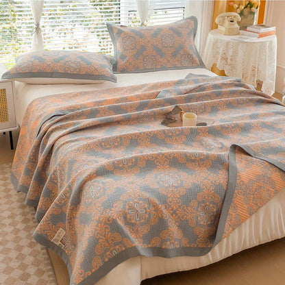 Orange & Grey Color Floral Reversible Quilt Quilts Ownkoti 1