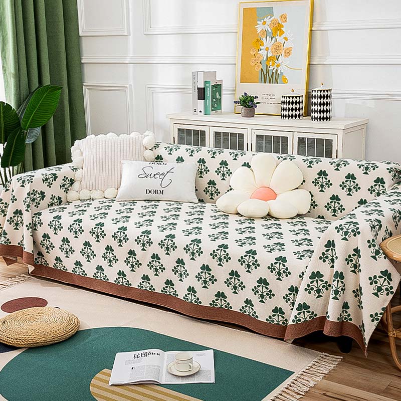 Green Leaf Heart Print Sofa Protector