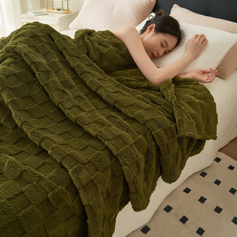 Simple Solid Waffle Reversible Throw Blanket Blankets Ownkoti Dark Green Queen