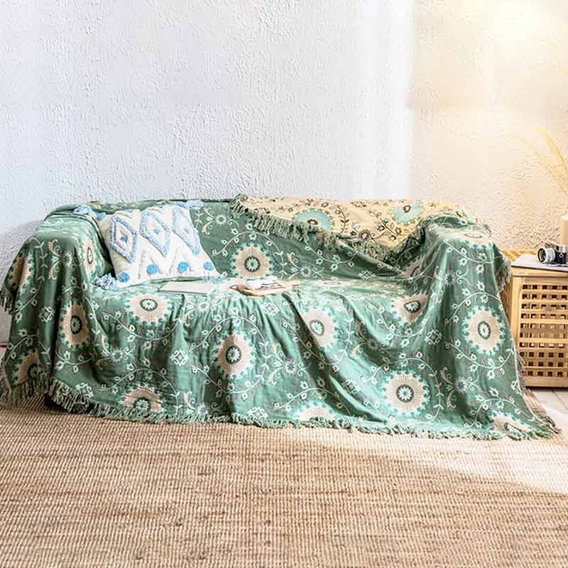 Ownkoti Retro Sofa Cover Cotton Reversible Blanket