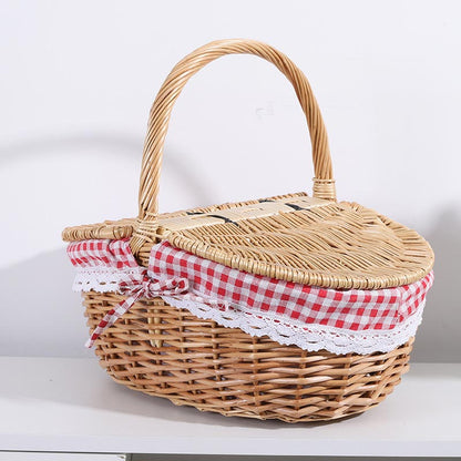 Hand Woven Storage Basket Food Basket with Handle & Cover