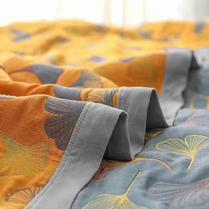 Ginkgo Leaf Pattern Cotton Reversible Quilt