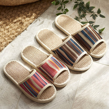 Colorful Striped Open Toe Flax Slippers