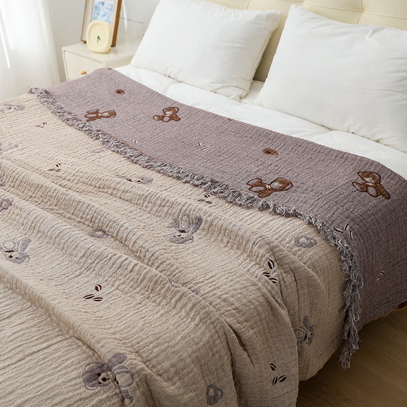Cute Bear Cotton Gauze Sofa Blanket
