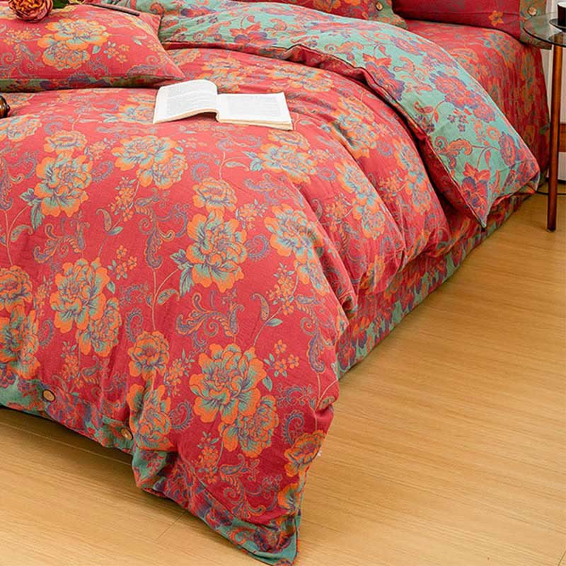 Flower Print Red Cotton Bedding Sets(4PCS) Bedding Set Ownkoti 2