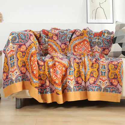 Boho Cotton Orange Reversible Sofa Blanket Blankets Ownkoti As Picture 90" x 98"