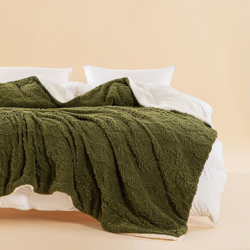 Jacquard Thick Double Velvet Throw Blanket Blankets Ownkoti Army Green Queen