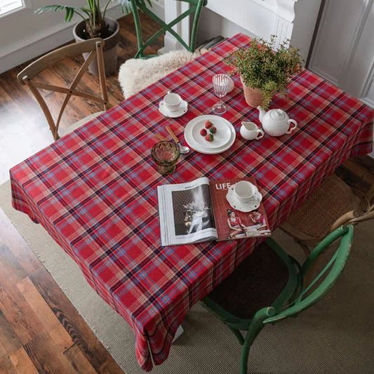 Ownkoti Classic Red Plaid Table Cover Tablecloth