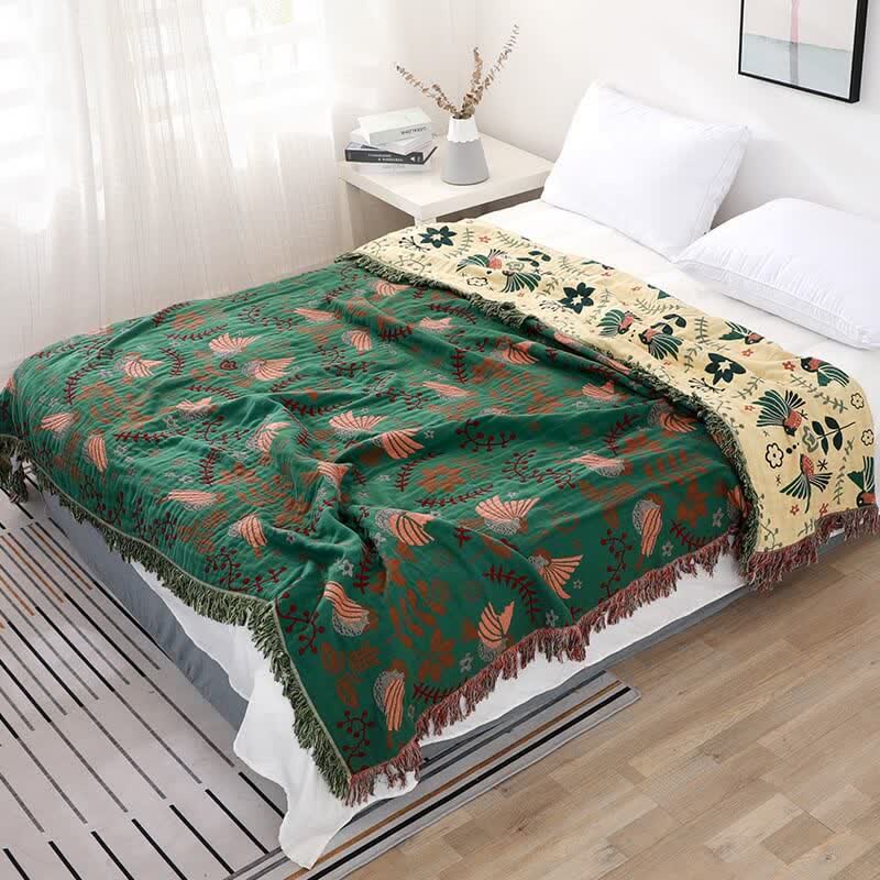 Ownkoti Boho Breathable Flower Bird Reversible Quilt Quilts Ownkoti Dark Green King