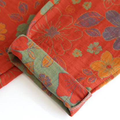 Colorful Flower Cotton Gauze Sleepwear Set
