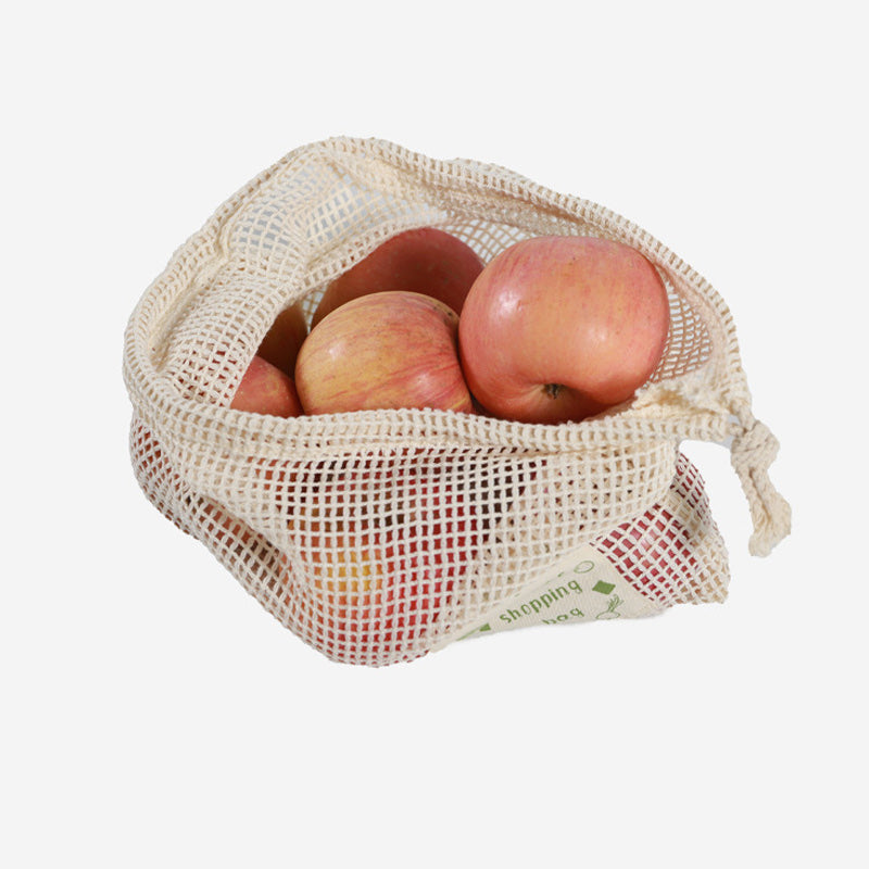 Cotton Net Produce Bag Reusable Ecobag Drawstring Shopping Bag Set (6PCS)