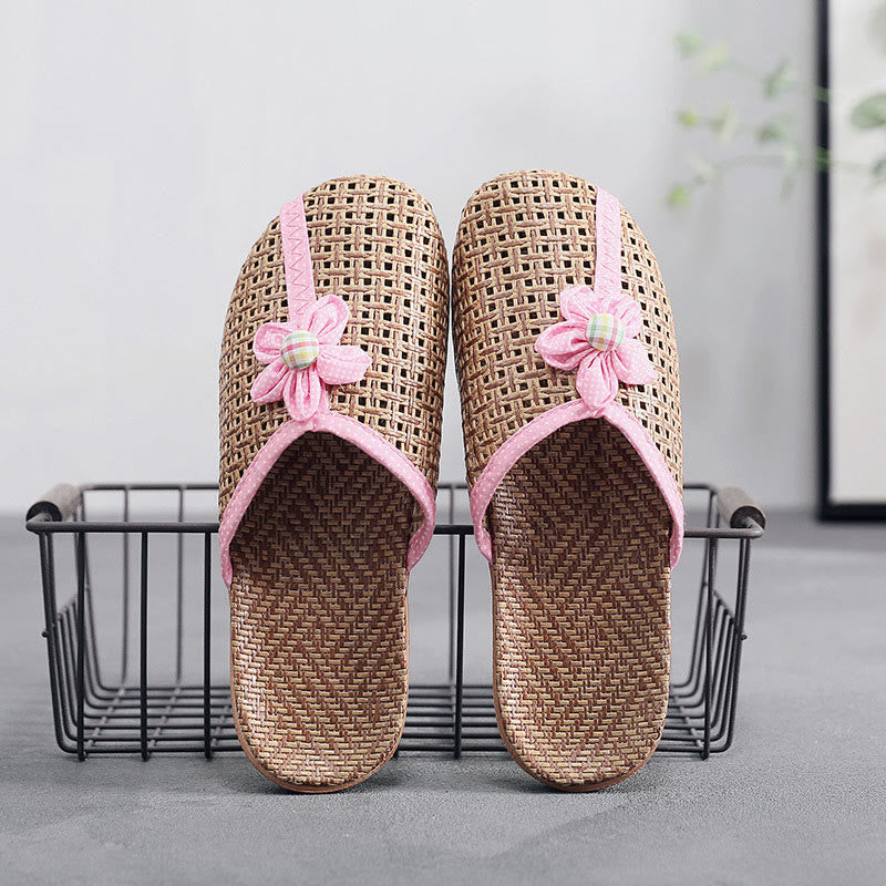 Flower Tatami Sweat-absorbent Flax Slippers Slippers Ownkoti Light Pink L