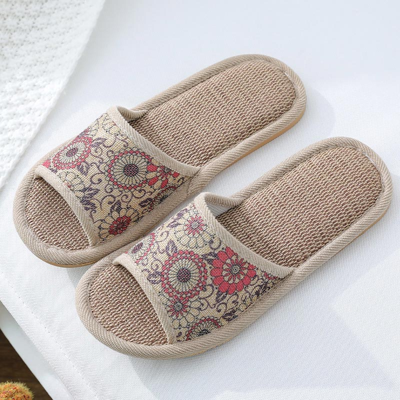 Casual Open Toe Breathable Flax Slippers