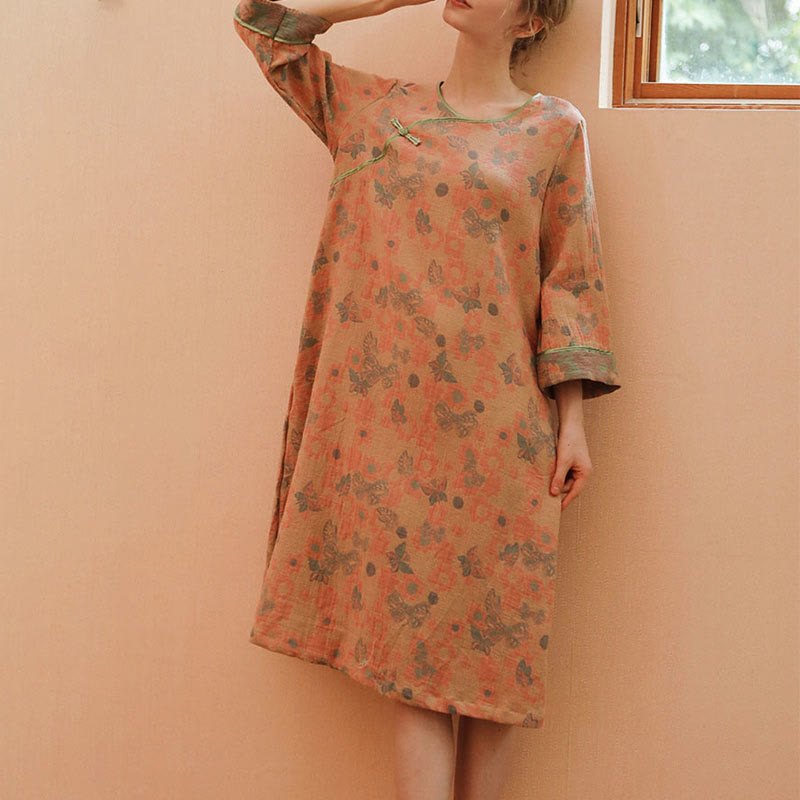 Butterfly Jacquard Frog Button Cotton Nightdress