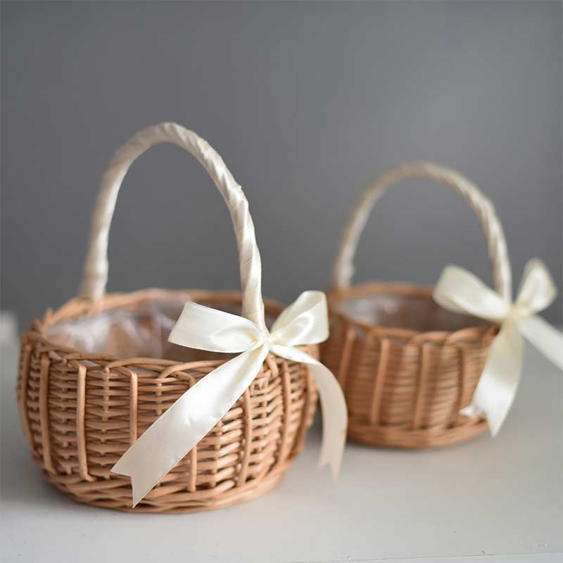 Wicker Rattan Baskets Flower Girl Baskets with Handle (2PCS)