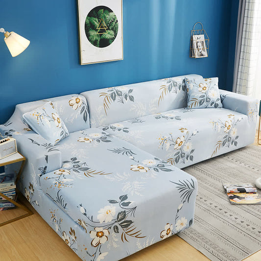 Ownkoti Flower Strechable Blue Sofa Cover