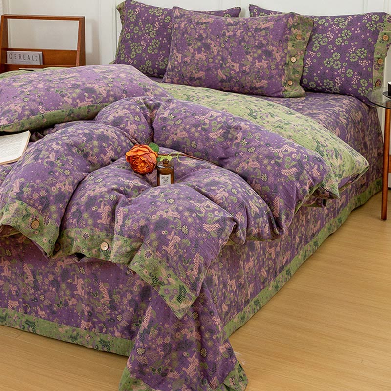 Boho Flower Purple Cotton Bedding Sets(4PCS) Bedding Set Ownkoti 4
