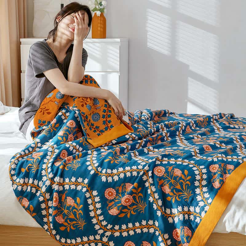 Bluebell Flower Cotton Gauze Reversible Quilt Quilts Ownkoti main