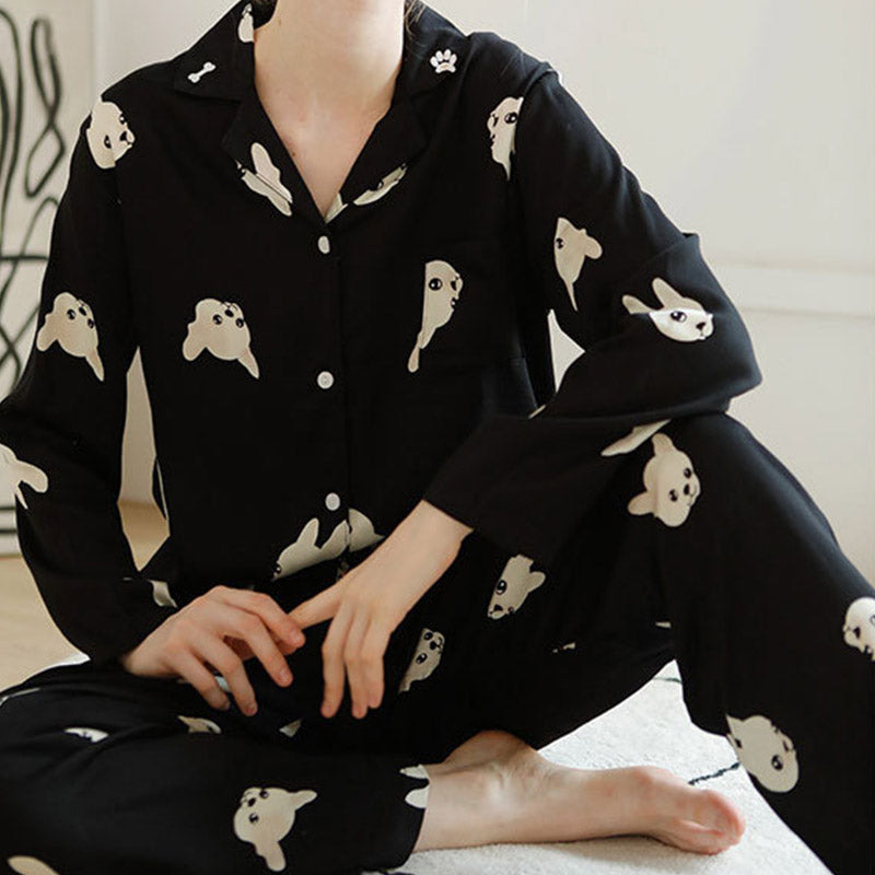 Cute Dog Pajama Set V-Neck Loungewear