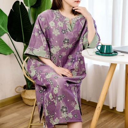 Plum Blossom V-neck Soft Cotton Nightdress Loungewear Ownkoti 2