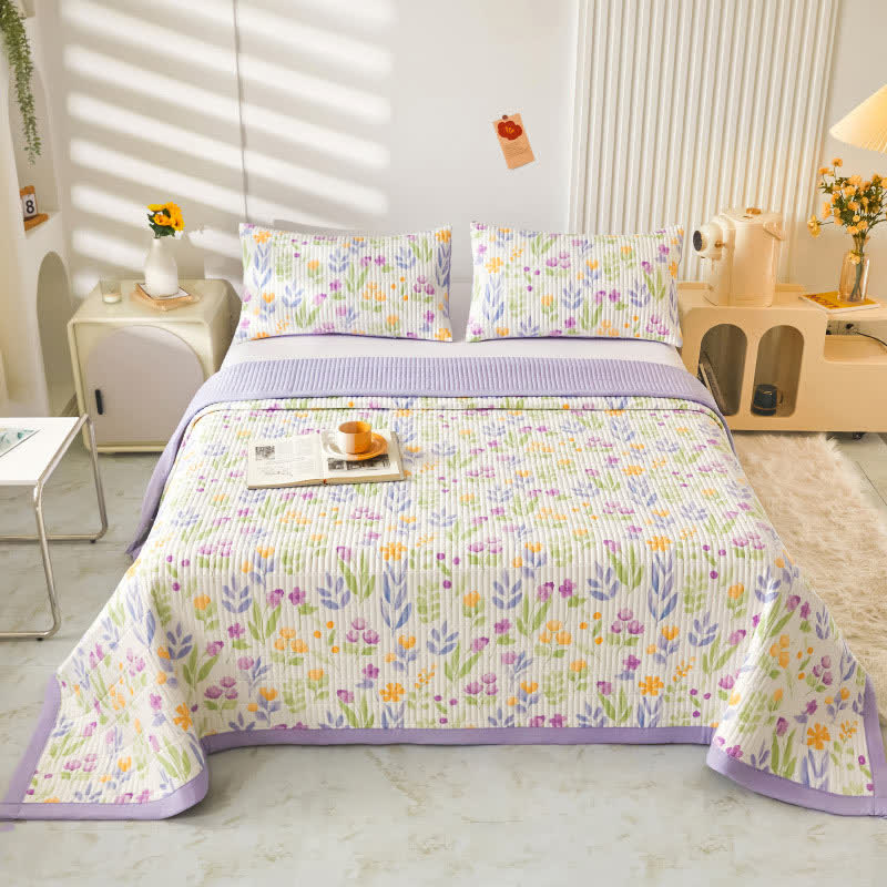 Blossoming Flower Soft Reversible Coverlet Blanket Coverlets Ownkoti Purple 19" x 29"