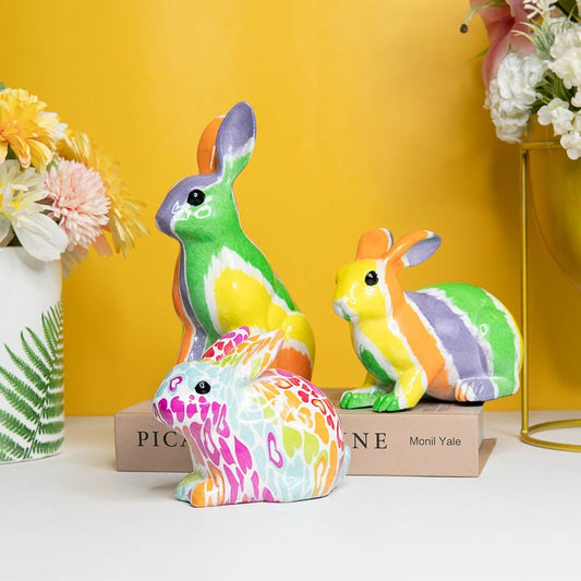 Ownkoti Colorful Rabbit Carving Resin Home Decoration