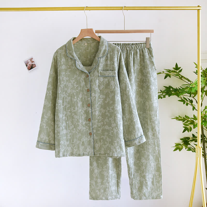 Floral Yarn-dyed Jacquard Cotton Pajama Set
