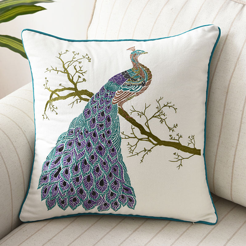 Ownkoti Peacock Upon The Tree Embroidered Pillowcase