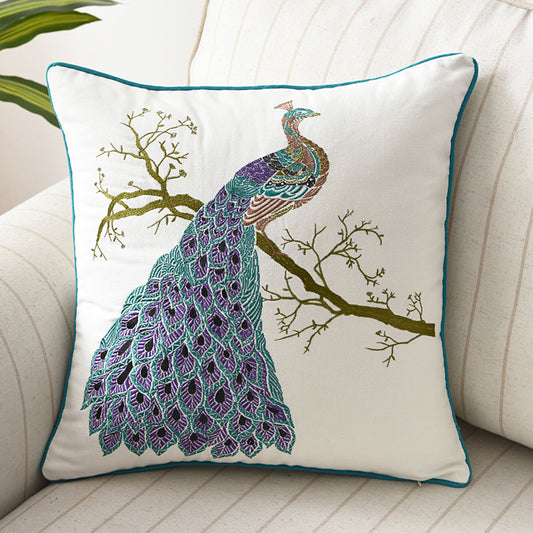 Ownkoti Peacock Upon The Tree Embroidered Pillowcase