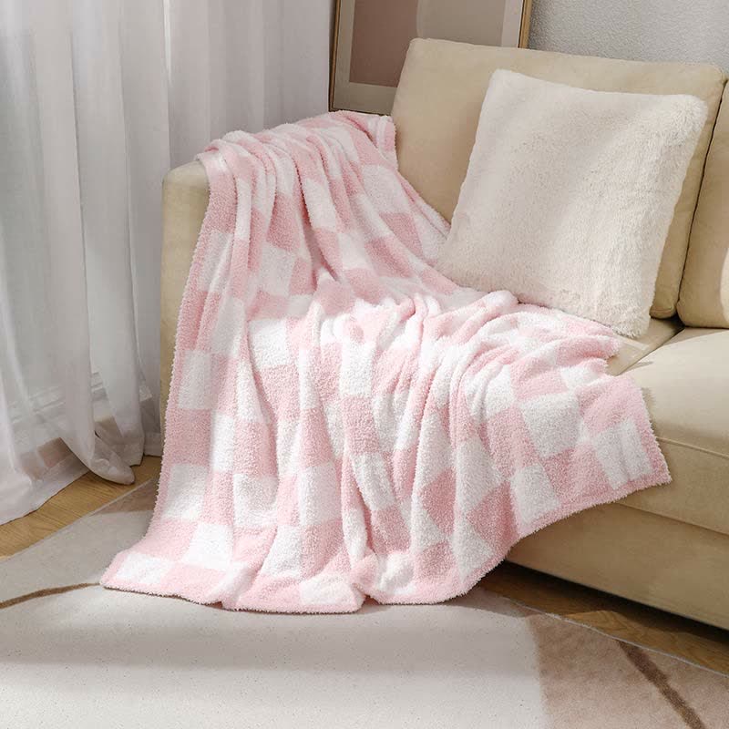 Square Grid Pattern Knitting Throw Blanket Blankets Ownkoti Pink 59" x 79"