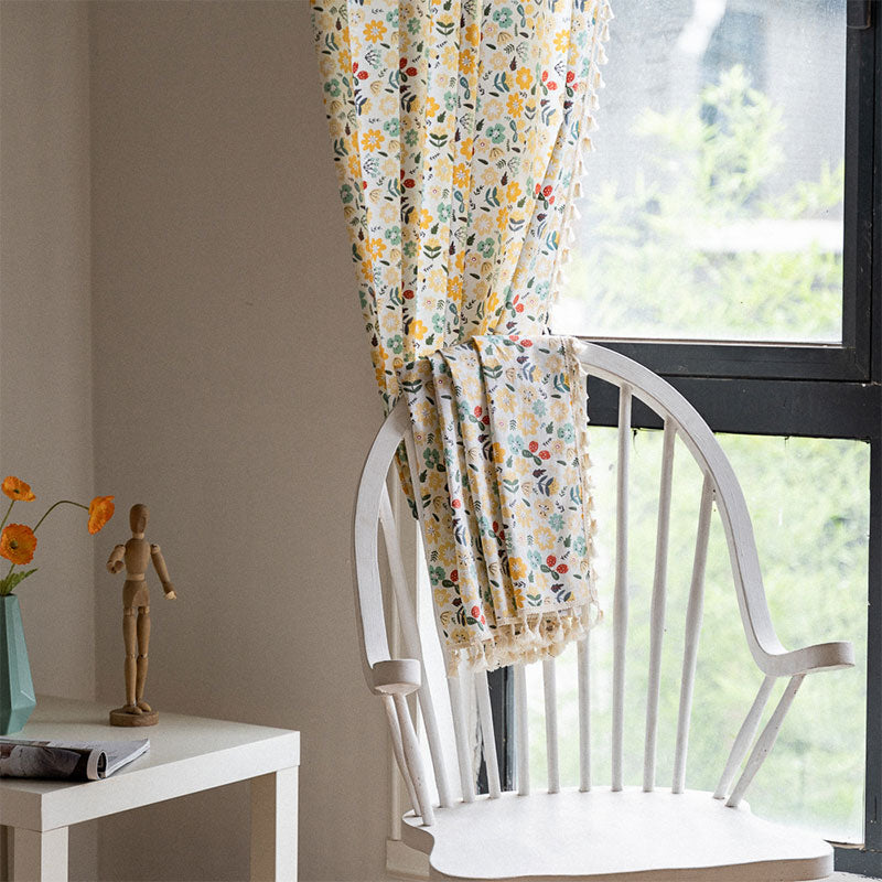 Yellow Flower Tassel Light Filtering Curtain